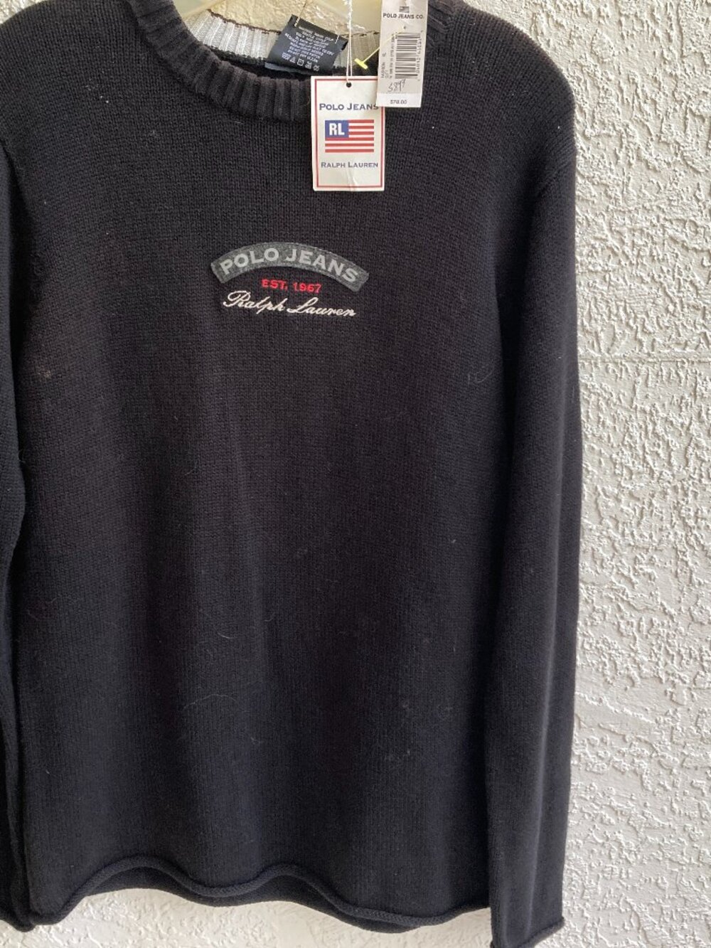 POLO JEANS CO SWEATER RALPH LAUREN SZ XL VINTAGE BLACK MADE IN HONG KONG NWT